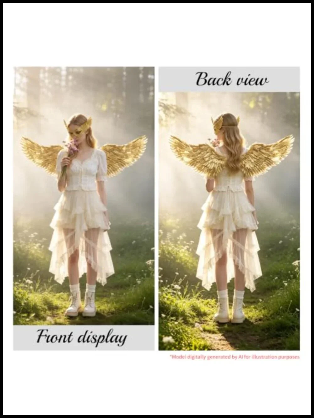 Realistic Gold Angel Wings Costume Accessory for Adults Halloween Fairy Cosplay